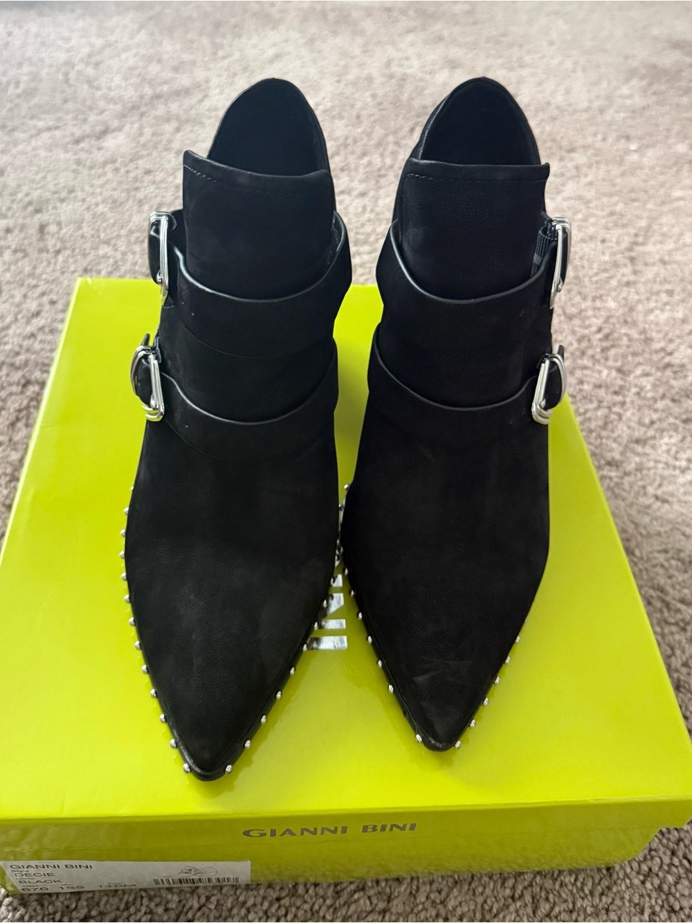 Gianni Bini Black Suede Pointed Buckle Heels